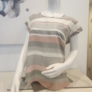 Womens,  NWTO, ROSE &THYME, size Large, short sleeve  reds & white blouse.